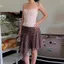 Chân Váy Lụa Chấm Bi Nâu Cạp Trễ Tà Lệch Cách Điệu GIRLSCLOSET
