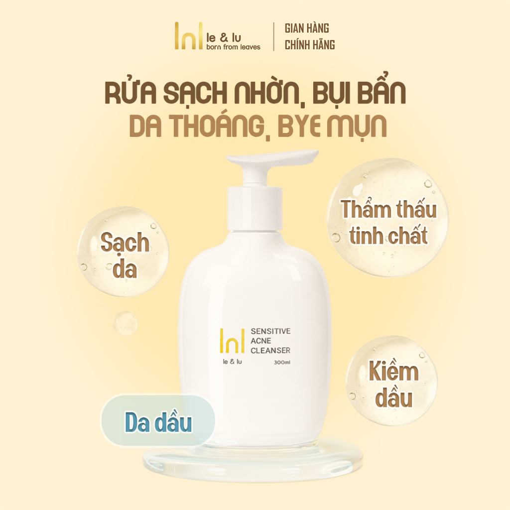 Sữa Rửa Mặt Cho Da Dầu Mụn Nhạy Cảm SENSITIVE ACNE CLEANSER Le&Lu 300ml