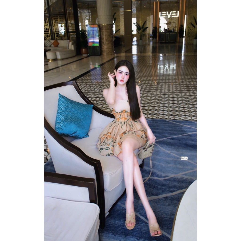 Đầm 2 dây hoa hoạ tiết sang xinh S,m