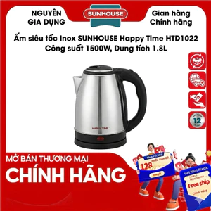 Ấm siêu tốc Inox SUNHOUSE Happy Time HTD1022, Công suất 1500W, Dung tích 1,8L ,Chất liệu thép không gỉ cao cấp