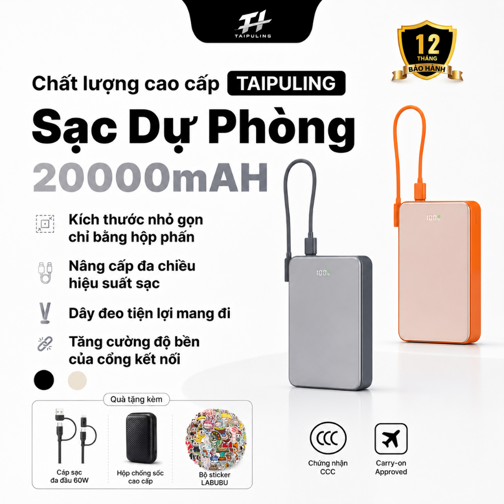 sạc dự phòng D082 Chính Hãng TAIPULING , Hỗ Trợ Sạc Không Dây,Củ Sạc có chứng nhận ,BH 12 Tháng