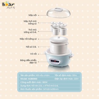 Nồi Nấu Chậm Bear 2.5L Có Lồng Hấp Đa Năng Hầm Gà Chưng Yến Hẹn Giờ Xanh Dương Cao Cấp SUBE003