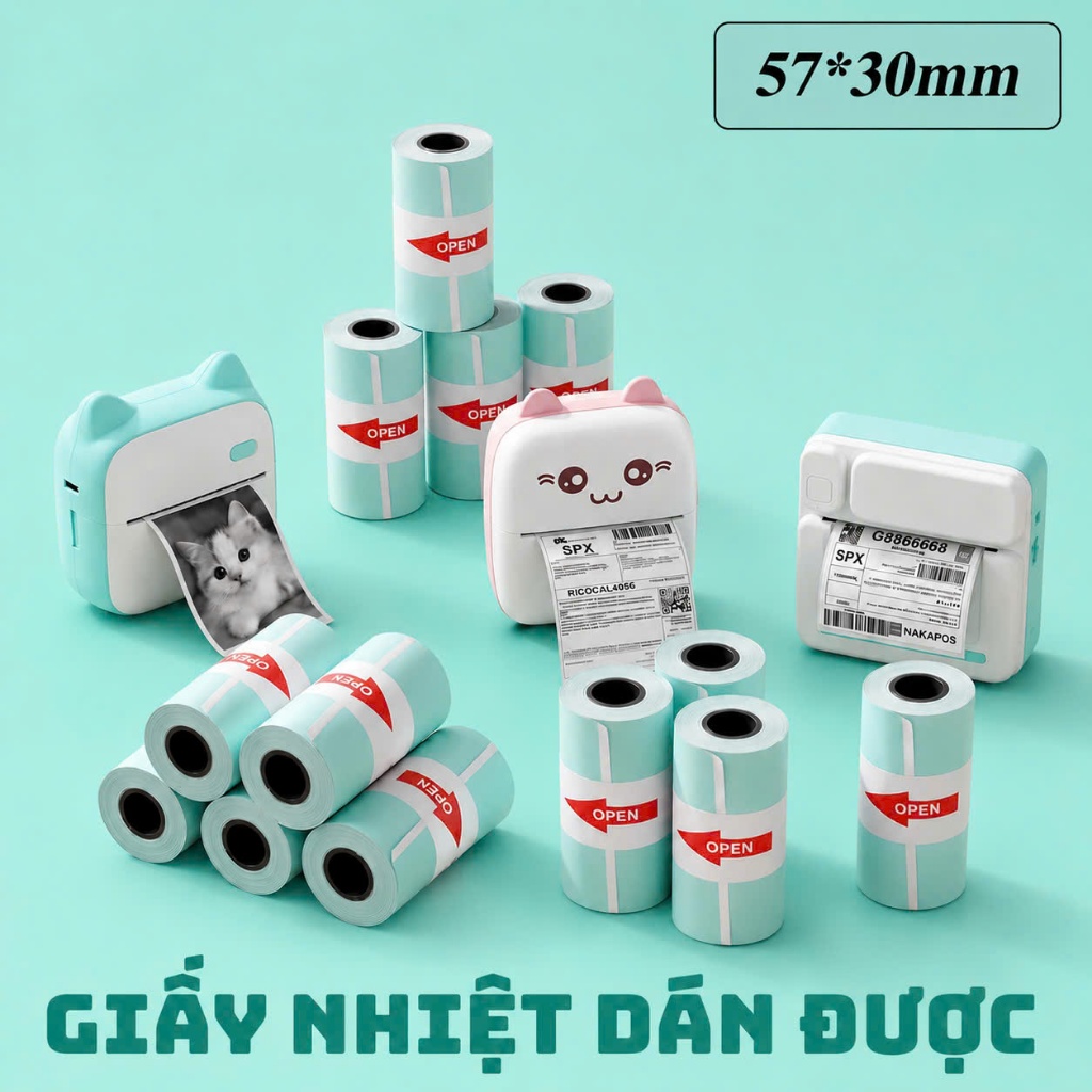 [COMBO 100] Cuộn giấy in bill K57x30mm giấy in nhiệt dành cho dòng máy Mini Printer con mèo K58x30 in đơn hàng K57x30