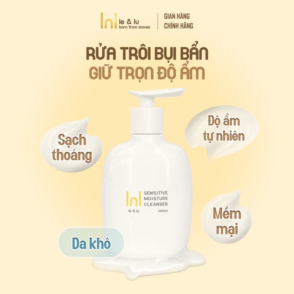 Sữa Rửa Mặt Dịu Nhẹ Dưỡng Ẩm Cho Da Khô, Thiếu Ẩm & Nhạy Cảm SENSITIVE MOISTURE CLEANSER Le&Lu 300ml