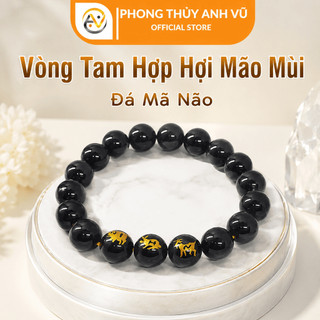 Vòng tay tuổi hợi - Vòng tam hợp quý nhân - vòng tay mã não đen - may mắn tài lộc bình an