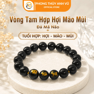 Vòng tay tuổi hợi - Vòng tam hợp quý nhân - vòng tay mã não đen - may mắn tài lộc bình an