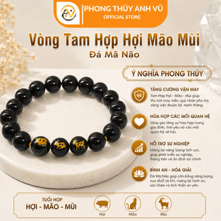 Vòng tay tuổi hợi - Vòng tam hợp quý nhân - vòng tay mã não đen - may mắn tài lộc bình an