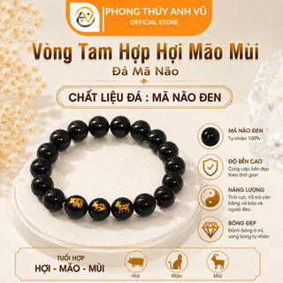 Vòng tay tuổi hợi - Vòng tam hợp quý nhân - vòng tay mã não đen - may mắn tài lộc bình an