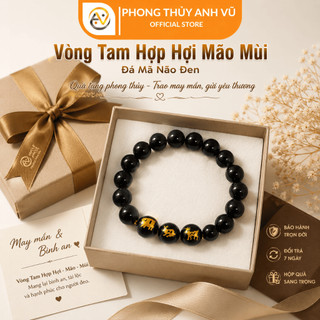 Vòng tay tuổi hợi - Vòng tam hợp quý nhân - vòng tay mã não đen - may mắn tài lộc bình an