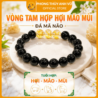 Vòng tam hợp tuổi hợi - vòng tay phong thủy mệnh mộc - chất liệu mã não đen - may mắn tài lộc