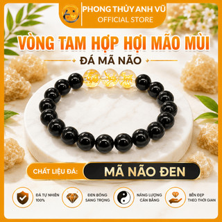 Vòng tam hợp tuổi hợi - vòng tay phong thủy mệnh mộc - chất liệu mã não đen - may mắn tài lộc