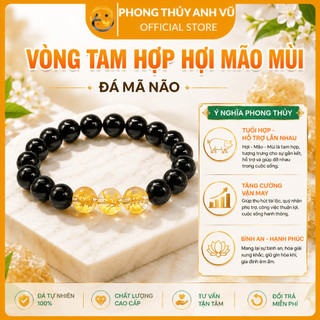 Vòng tam hợp tuổi hợi - vòng tay phong thủy mệnh mộc - chất liệu mã não đen - may mắn tài lộc