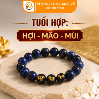 Vòng tam hợp hợi mão mùi - vòng tay phong thủy tài lộc - chất liệu mắt hổ xanh dương - may mắn