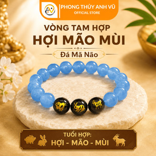 Vòng tam hợp quý thần hợi mão mùi - Chất liệu mã não xanh dương - Size 8 10ly - May mắn tài lộc