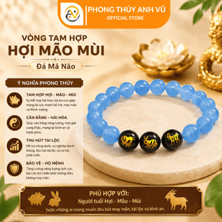 Vòng tam hợp quý thần hợi mão mùi - Chất liệu mã não xanh dương - Size 8 10ly - May mắn tài lộc