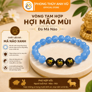 Vòng tam hợp quý thần hợi mão mùi - Chất liệu mã não xanh dương - Size 8 10ly - May mắn tài lộc