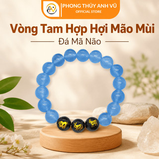 Vòng tam hợp quý thần hợi mão mùi - Chất liệu mã não xanh dương - Size 8 10ly - May mắn tài lộc