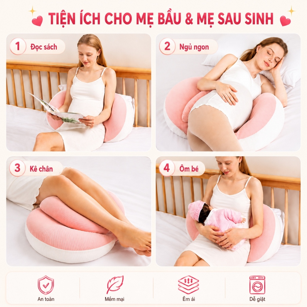 Gối bầu cánh tiên cho mẹ bầu – Ôm Trọn Bụng Bầu, Nâng Đỡ Toàn Diện, Giảm Đau Lưng, Giúp Mẹ Bầu Ngủ Ngon Sâu Giấc