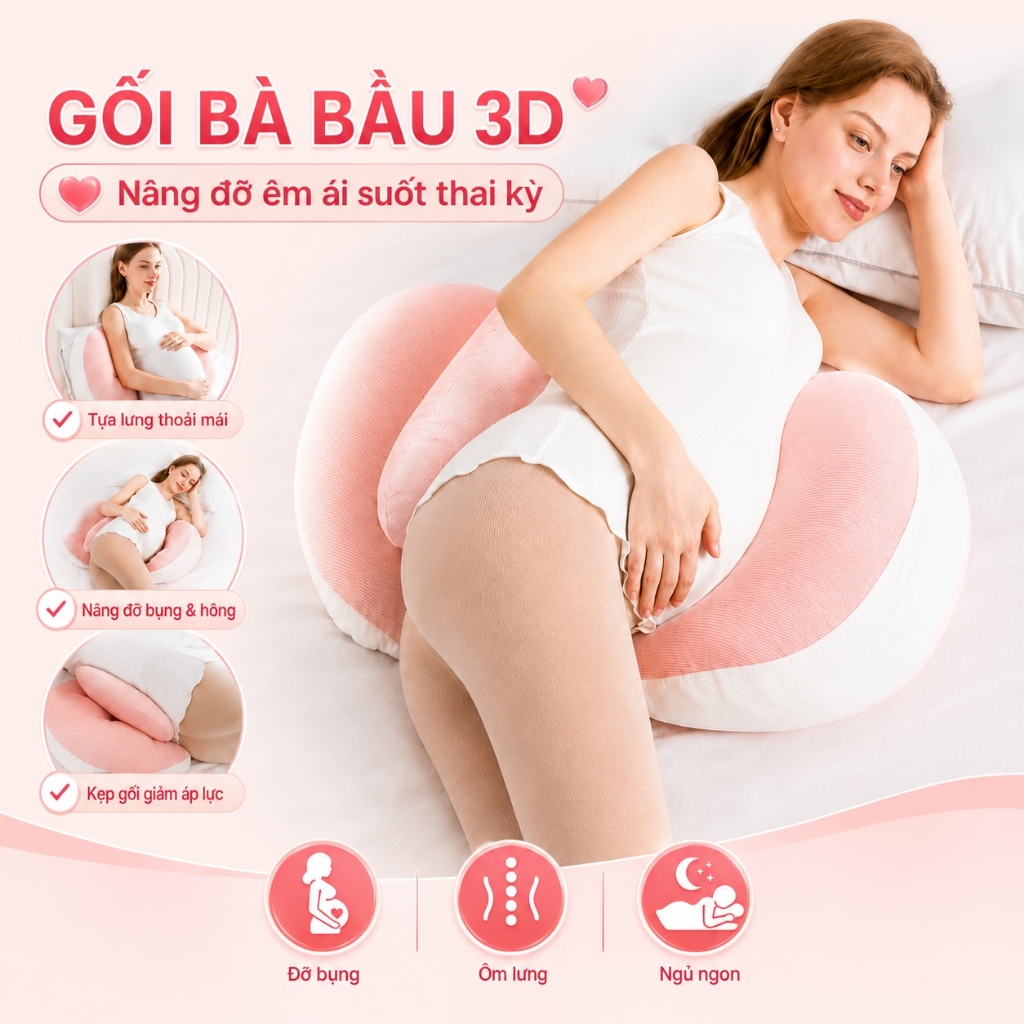 Gối bầu cánh tiên cho mẹ bầu – Ôm Trọn Bụng Bầu, Nâng Đỡ Toàn Diện, Giảm Đau Lưng, Giúp Mẹ Bầu Ngủ Ngon Sâu Giấc