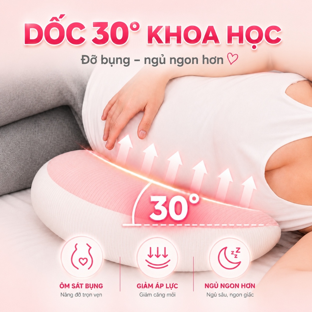 Gối bầu cánh tiên cho mẹ bầu – Ôm Trọn Bụng Bầu, Nâng Đỡ Toàn Diện, Giảm Đau Lưng, Giúp Mẹ Bầu Ngủ Ngon Sâu Giấc