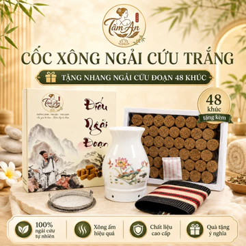Cốc Xông Ngải Cứu Bằng Sứ Cao Cấp - Dụng Cụ Xông Ngải Đông Y Chống Bỏng, Kèm Lưới Bọc (Tặng Nhang Ngải Đoạn)