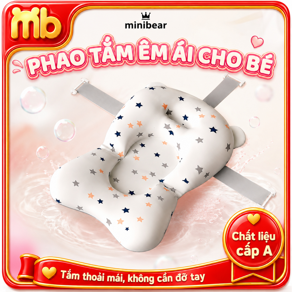 Phao Tắm Cho Bé Mini Bear Thiết Kế Ôm Dáng - Đệm Lót Chậu Tắm Sơ Sinh Cao Cấp