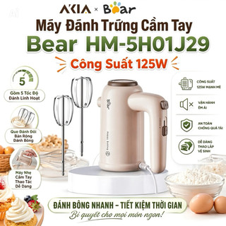 Máy Đánh Trứng Cầm Tay Bear HM-5H01J29 Công Xuất 125W, Gồm 5 Tốc Độ Đánh Linh Hoạt, Que Đánh Đôi Bản Rộng Đánh Bông