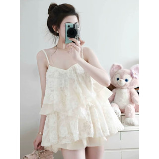 Set Bộ Áo 2 Dây Ren Tầng Phối Quần Boom Hot Hit Hồng Be