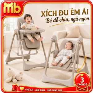 Ghế ăn dặm xích đu B2 MiniBear 2in1 – Gấp gọn thông minh, tập ngồi nằm linh hoạt, khung chắc chắn, đệm êm, dễ lau chùi