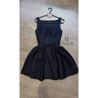 Váy Đầm Bò Cổ Vuông Chiết Eo Xoè Bồng Dáng Ngắn PT