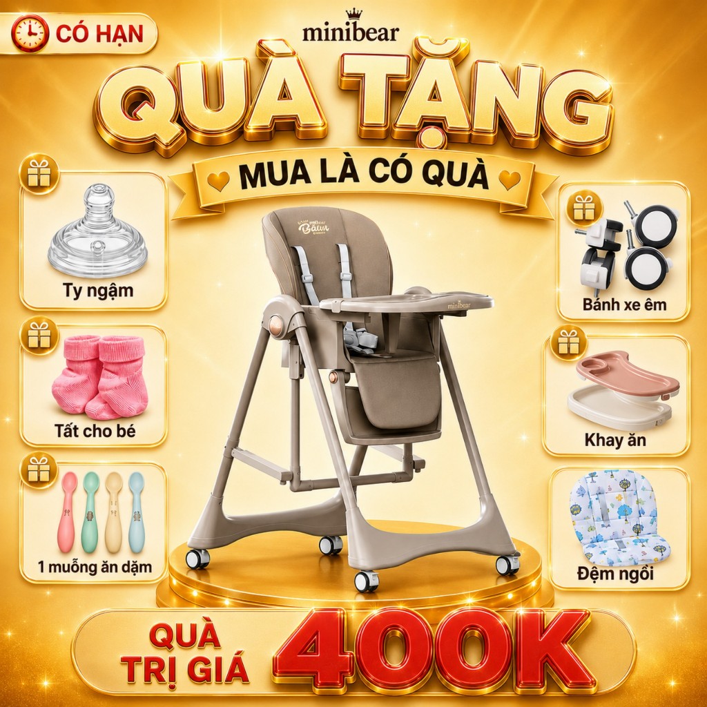 Ghế ăn dặm xích đu B2 MiniBear 2in1 – Gấp gọn thông minh, tập ngồi nằm linh hoạt, khung chắc chắn, đệm êm, dễ lau chùi