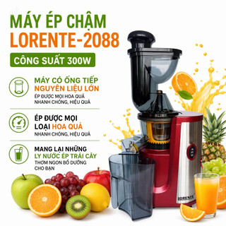 Máy Ép Chậm Lorente-2088, Công Suất 300W, Máy Có Ống Tiếp Nguyên Liệu Lớn Ép Được Mọi Hoa Quả Nhanh Chóng, Hiệu Quả