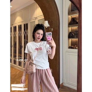 Set Bộ Nữ Áo Thun Trắng Babytee Quần Suông Kẻ QCCC Cao Cấp