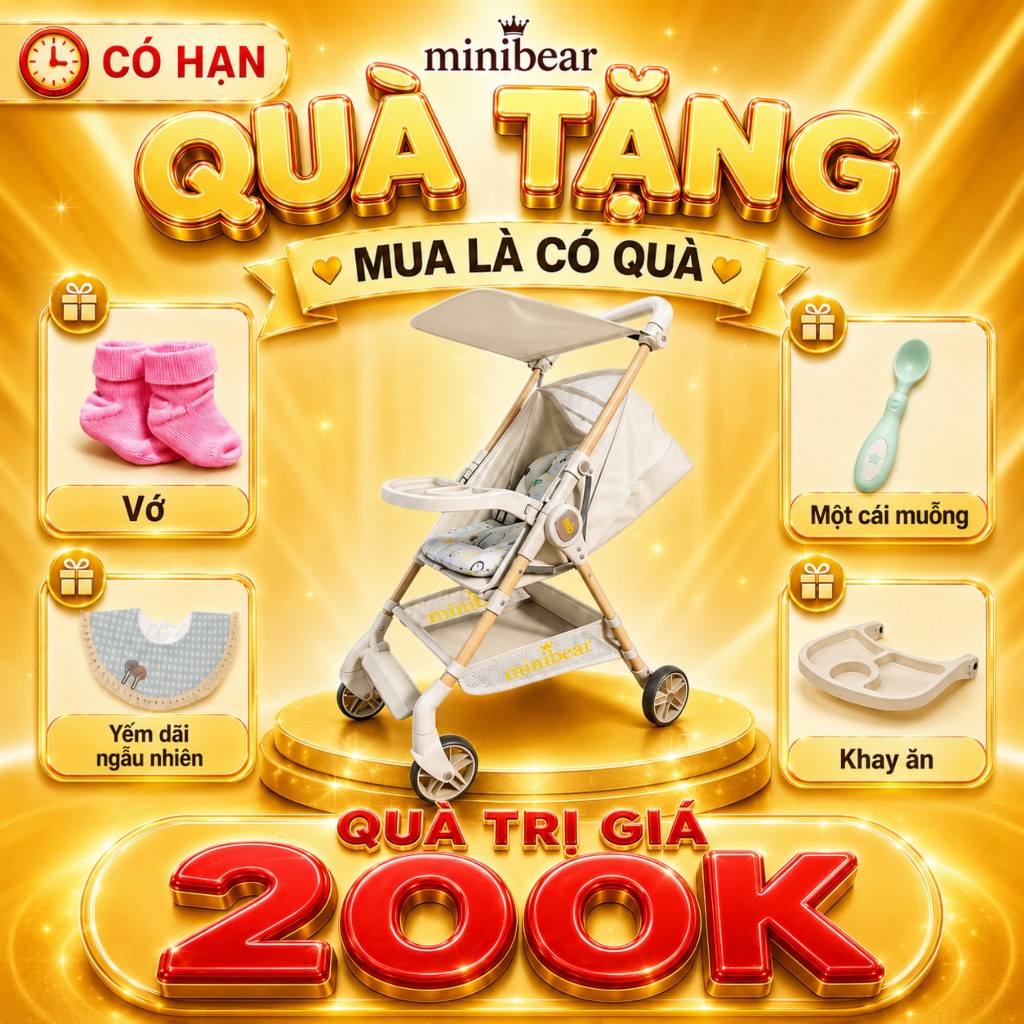 Xe Đẩy Du Lịch Siêu Nhẹ Mini Bear – Gấp Gọn, Cho Bé Sơ Sinh 0-6 Tuổi, Chống Sốc Tốt, Có Sẵn