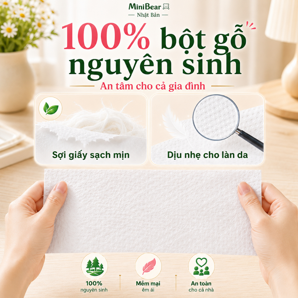 Giấy ăn rút 5 lớp từ bột gỗ nguyên sinh, siêu dai, an toàn cho mẹ và bé – Thùng 30 gói (tiết kiệm hơn)