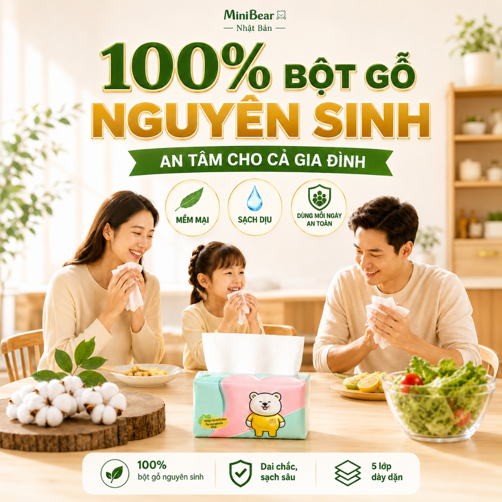 Giấy ăn rút 5 lớp từ bột gỗ nguyên sinh, siêu dai, an toàn cho mẹ và bé – Thùng 30 gói (tiết kiệm hơn)