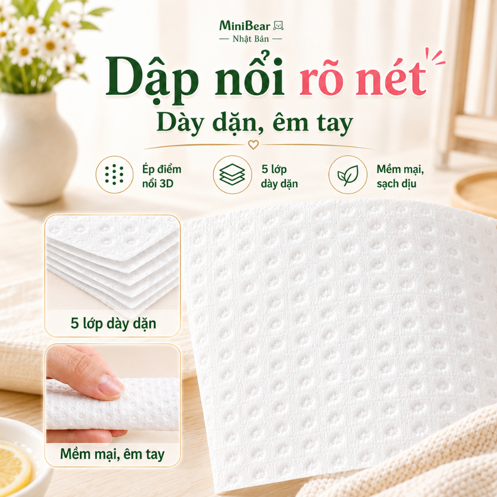 Giấy ăn rút 5 lớp từ bột gỗ nguyên sinh, siêu dai, an toàn cho mẹ và bé – Thùng 30 gói (tiết kiệm hơn)