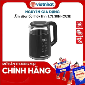 Ấm siêu tốc thủy tinh 1.7L có thể điều chỉnh nhiệt độ SUNHOUSE SHD1333, 13 mức nhiệt tùy chỉnh, Thân ấm 2 lớp chống bỏng