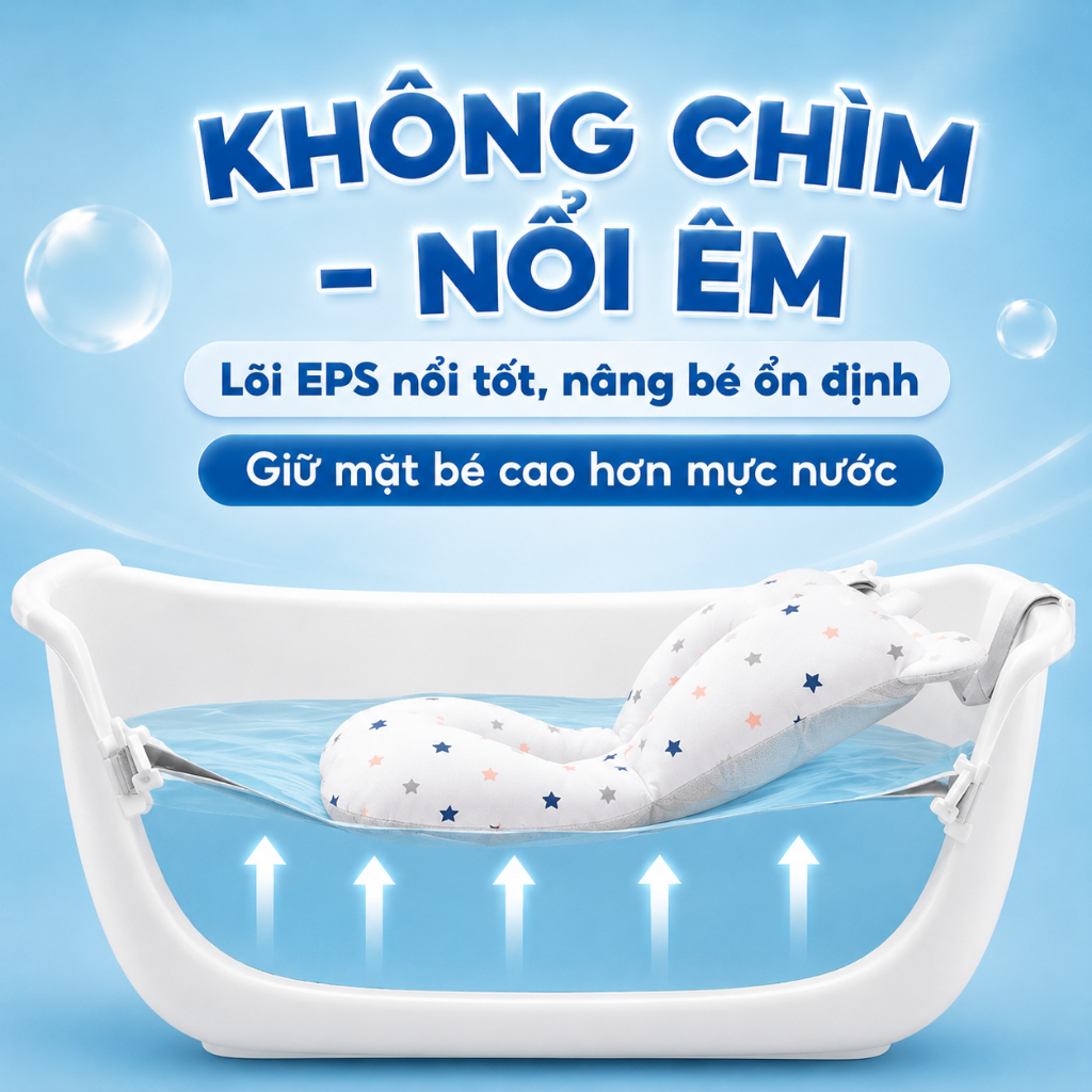 Phao Tắm Cho Bé Mini Bear Thiết Kế Ôm Dáng - Đệm Lót Chậu Tắm Sơ Sinh Cao Cấp