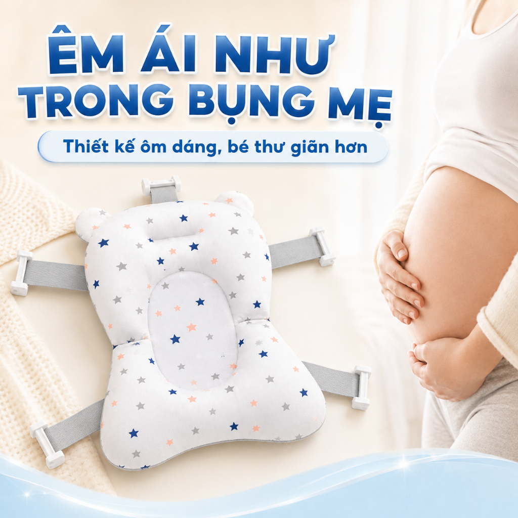 Phao Tắm Cho Bé Mini Bear Thiết Kế Ôm Dáng - Đệm Lót Chậu Tắm Sơ Sinh Cao Cấp