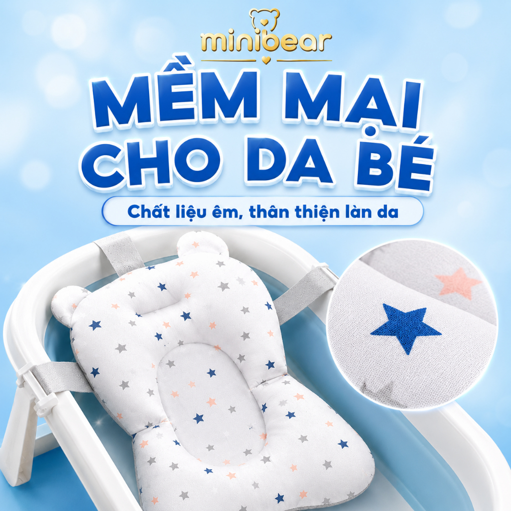 Phao Tắm Cho Bé Mini Bear Thiết Kế Ôm Dáng - Đệm Lót Chậu Tắm Sơ Sinh Cao Cấp