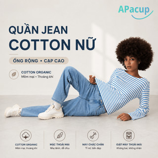 Quần Jean Nữ Harper Cotton, Ống Rộng, Cạp Cao, Form Tôn Dáng, Mềm Mát, Màu Xanh Baby