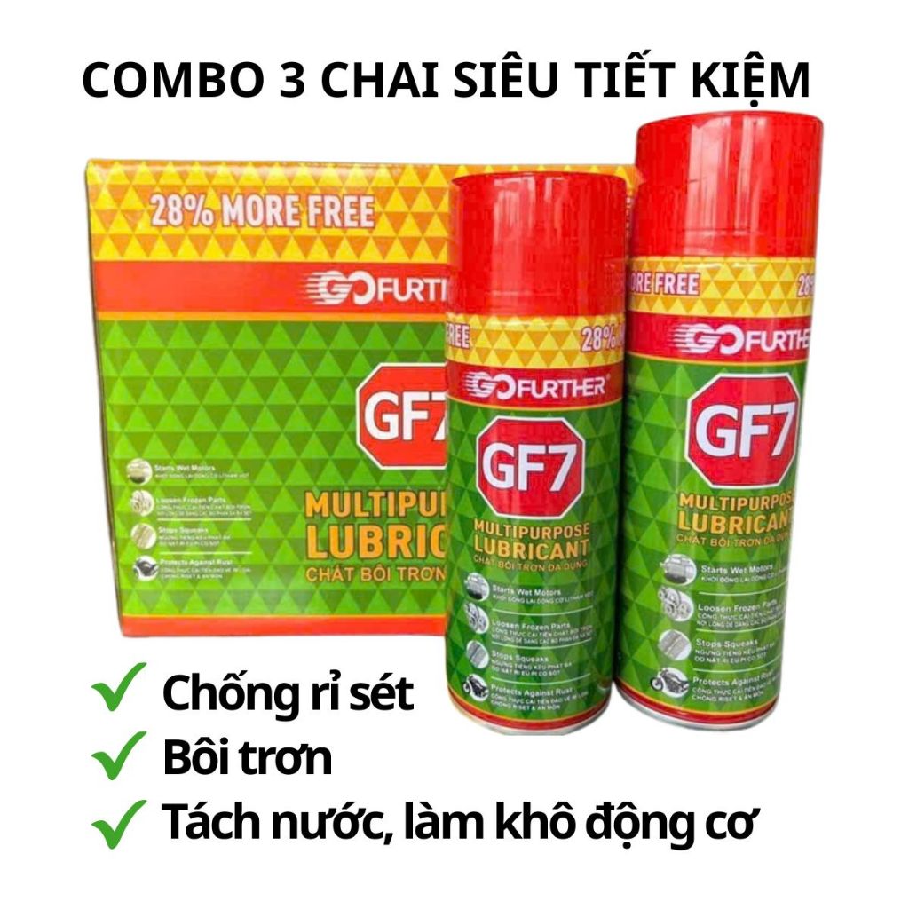 (Combo 3 chai) Chai xịt chống rỉ sét và bôi trơn GF7 hàng chuẩn 175 và 350 gram FREE SHIP