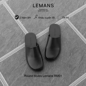 Giày Sục Mules nam Lemans - màu đen RM01.1 - da bò, đế cao su có mùi thơm, thiết kế trẻ trung, Bảo hành 12 tháng