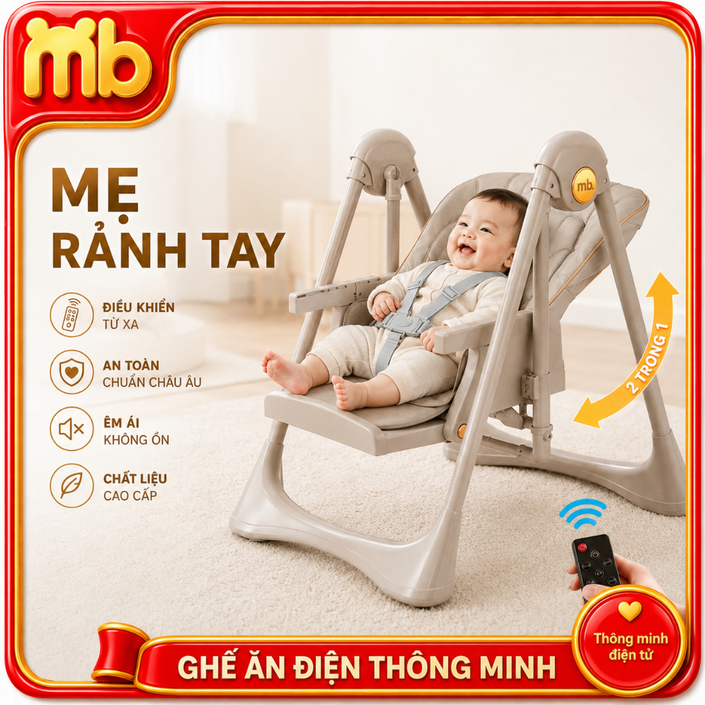 Xích Đu Điện MiniBear B4 – Tự Động Đu Đưa, Dùng Cho Bé Sơ Sinh, Gấp Gọn Tiện Lợi