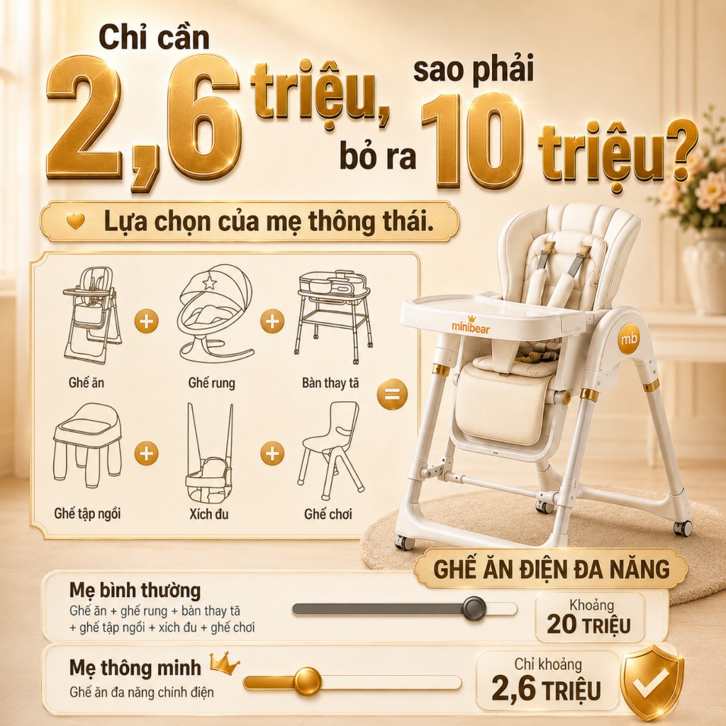 Xích Đu Điện MiniBear B4 – Tự Động Đu Đưa, Dùng Cho Bé Sơ Sinh, Gấp Gọn Tiện Lợi