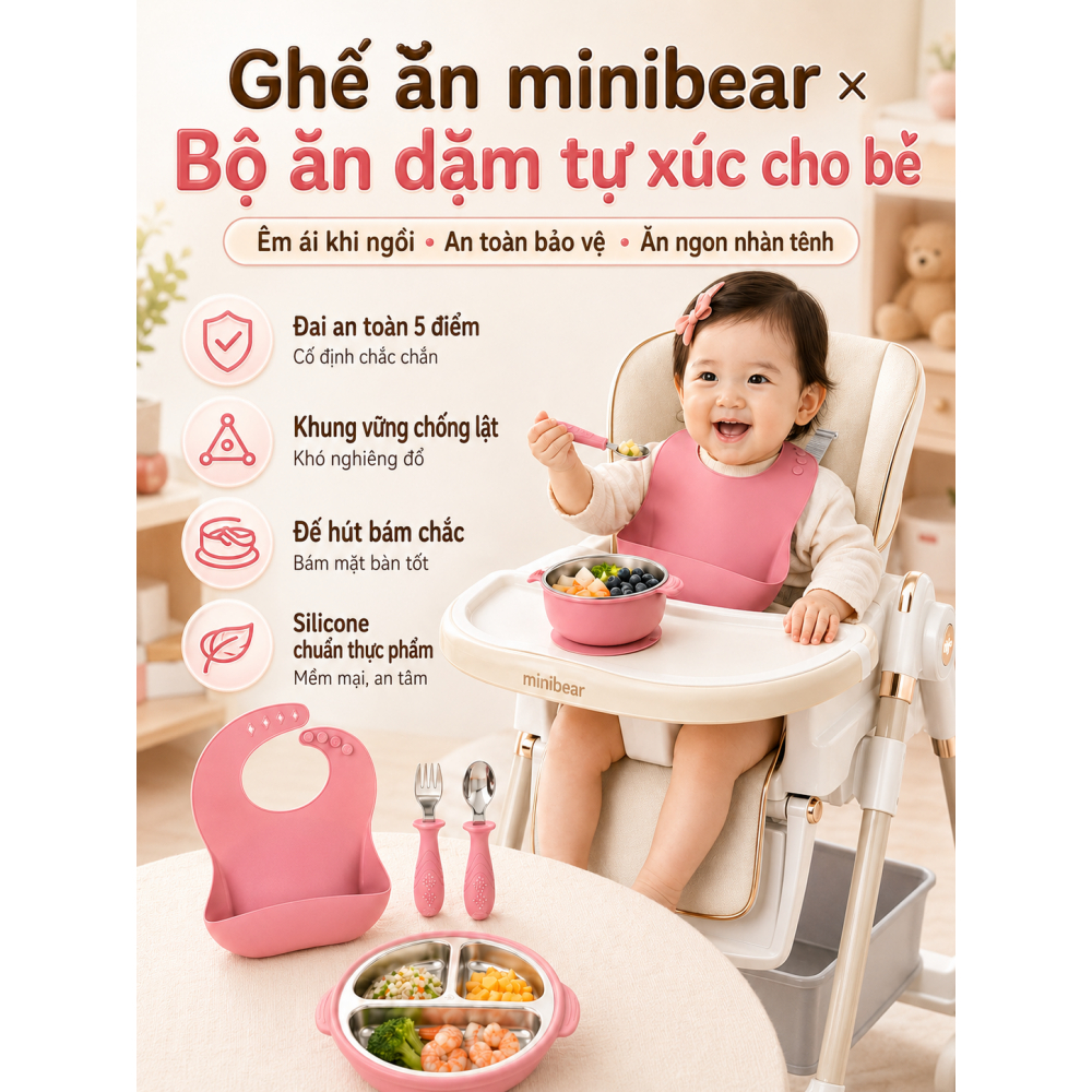 Khay ăn dặm silicon đế hút chân không – Chống đổ, chống trượt, có đế hút không dễ bị đổ – An toàn cho trẻ nhỏ
