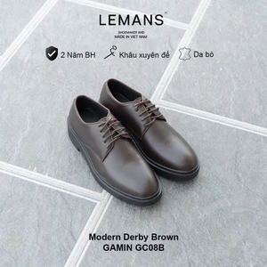 Giày da bò Modern Derby Nâu Cafe - LEMANS, đế tăng cao 4cm độc quyền, giày tây tăng chiều cao, bảo hành 24 tháng