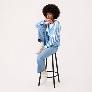 Quần Jean Nữ Harper Cotton, Ống Rộng, Cạp Cao, Form Tôn Dáng, Mềm Mát, Màu Xanh Baby