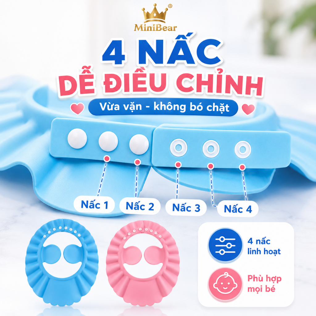 Mũ gội đầu chắn nước vào mắt cho bé , nón tắm chống nước vào tai an toàn, dùng cho trẻ sơ sinh, em béMũ gội đầu c